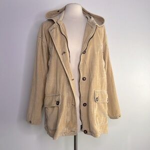 Brandon Thomas tan corduroy oversized hooded utility jacket size medium